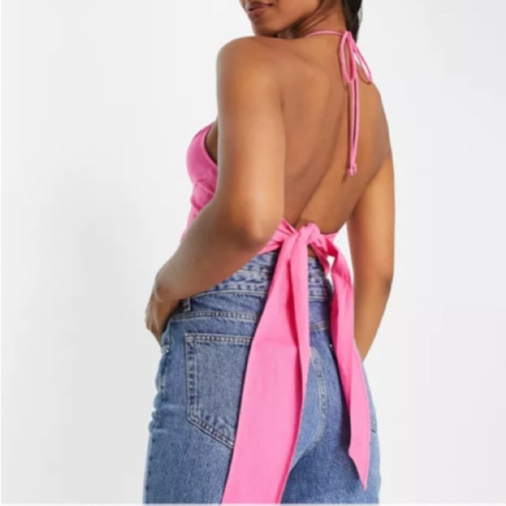 Barbie pink 100% cotton linen halter top